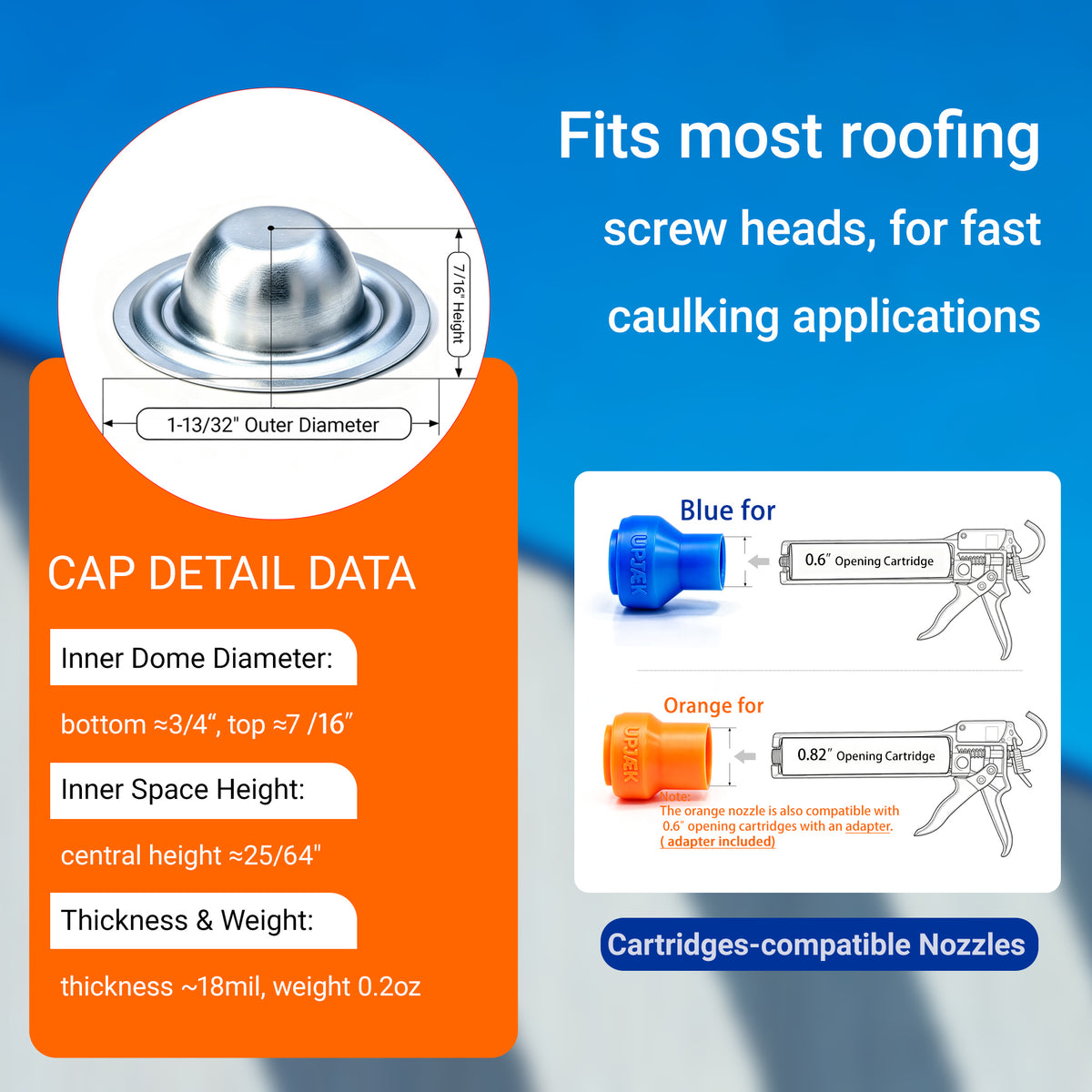 100 Pack Metal Roof Screw Caps with 2 UPJAEK Nozzles for Easy Application