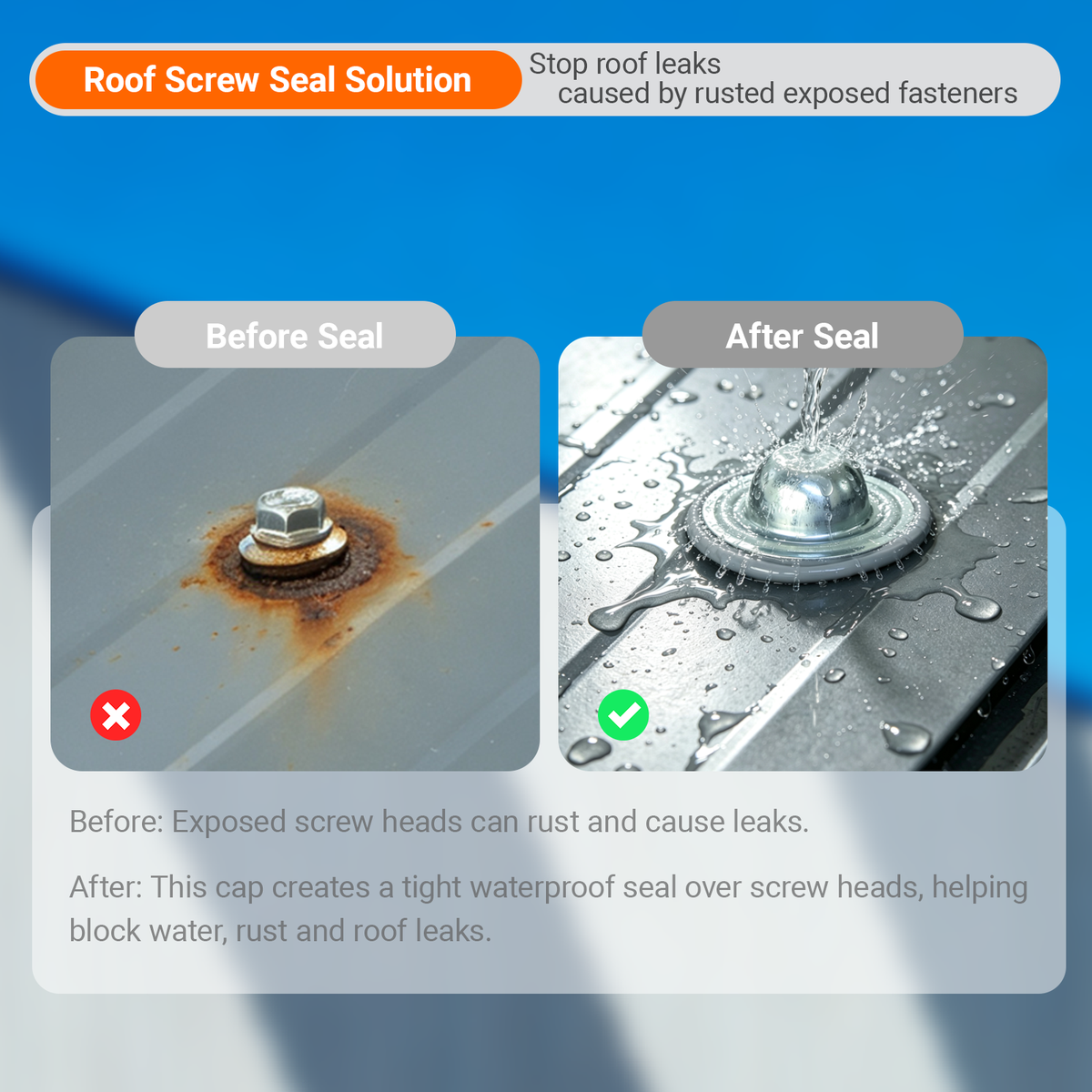 5 Metal Roof Screw Caps with 2 UPJAEK Nozzles Easy Application Trial Kit