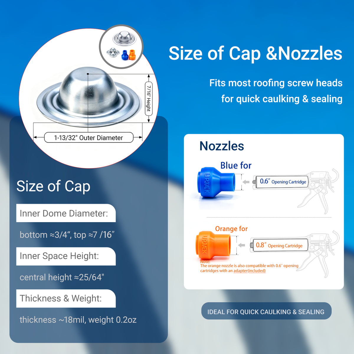 5 Metal Roof Screw Caps with 2 UPJAEK Nozzles Easy Application Trial Kit
