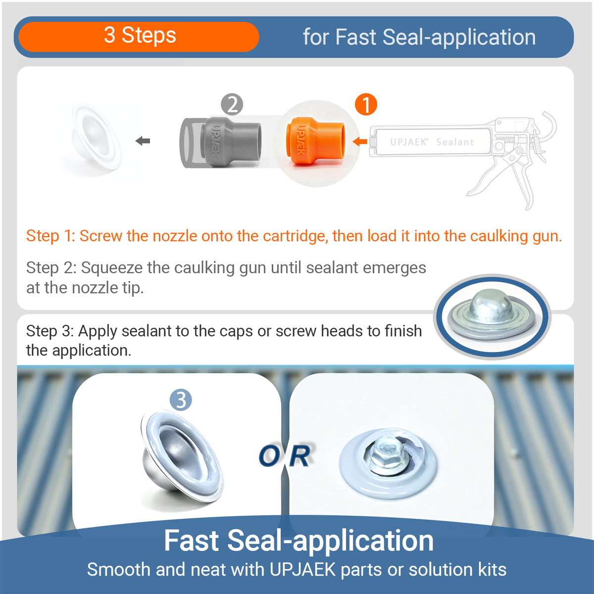 5 Metal Roof Screw Caps with 2 UPJAEK Nozzles Easy Application Trial Kit