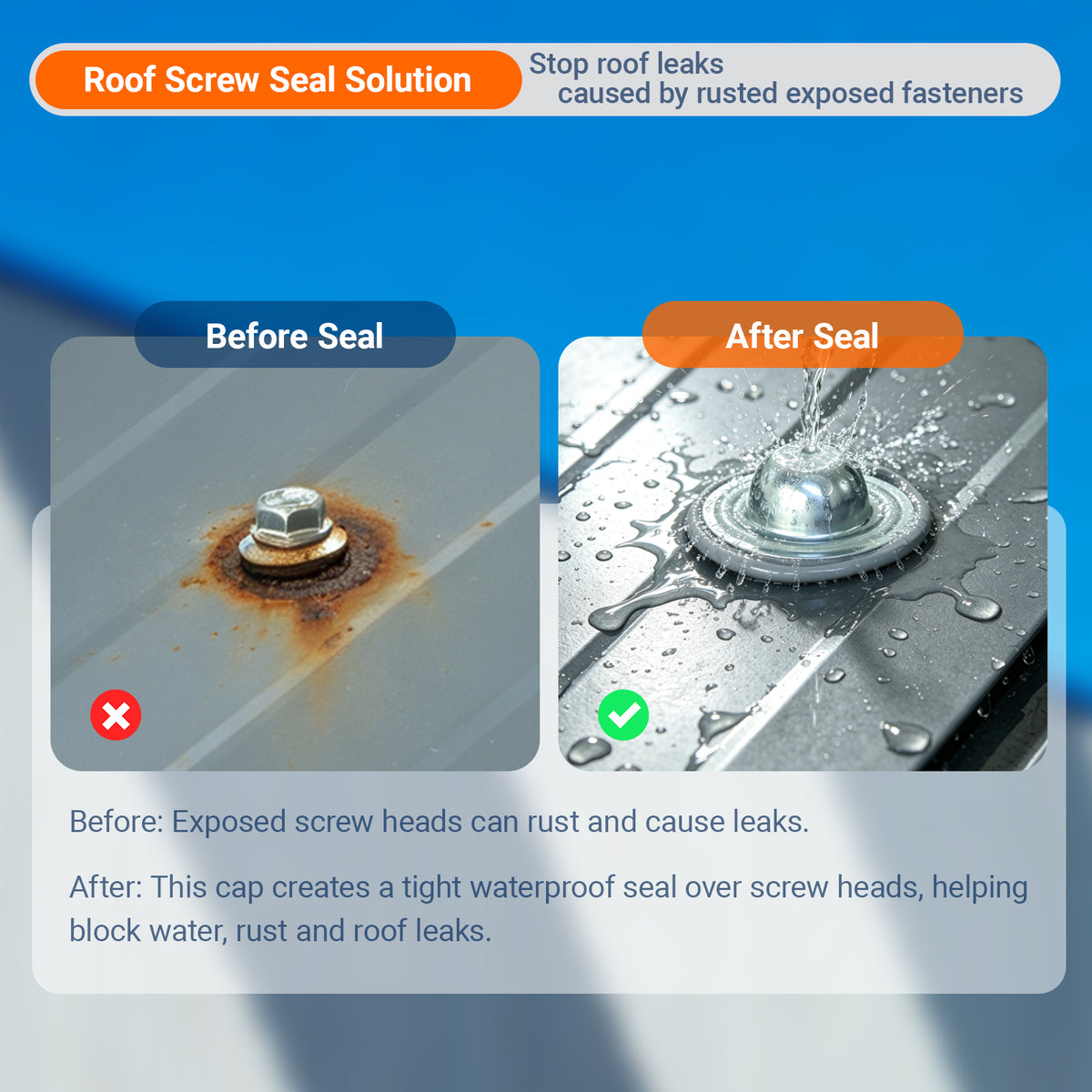 100 Pack Roof Screw Caps Metal with 2 UPJAEK Injector Nozzles and 1 Sealant