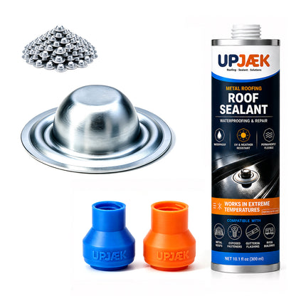 100 Pack Roof Screw Caps Metal with 2 UPJAEK Injector Nozzles and 1 Sealant